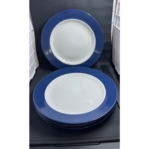 Royal Norfolk 4 Dinner Plates Stoneware Solid Blue/White center New with Tags